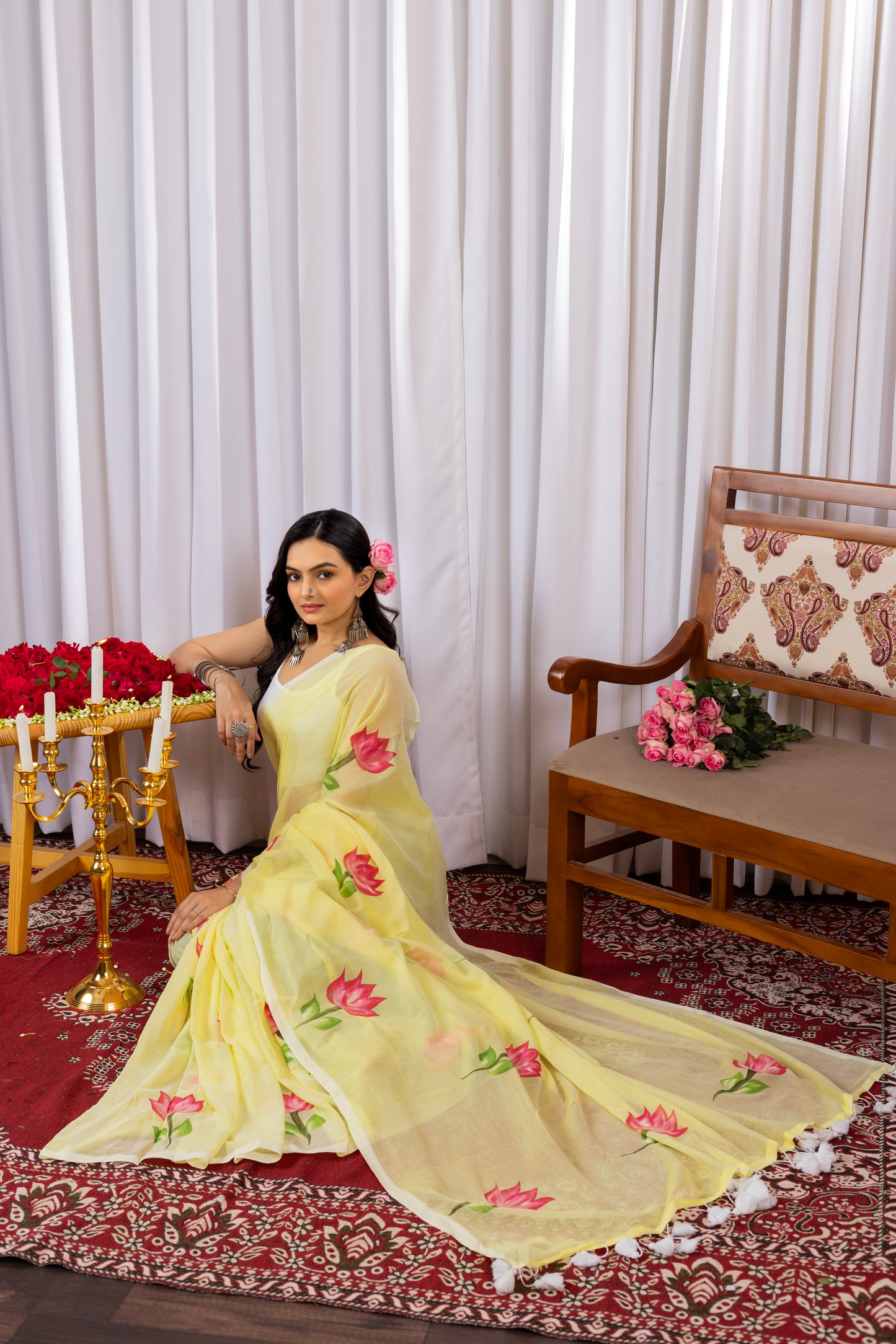 G U L K H A I R || Mull Cotton Saree with Hand Paint