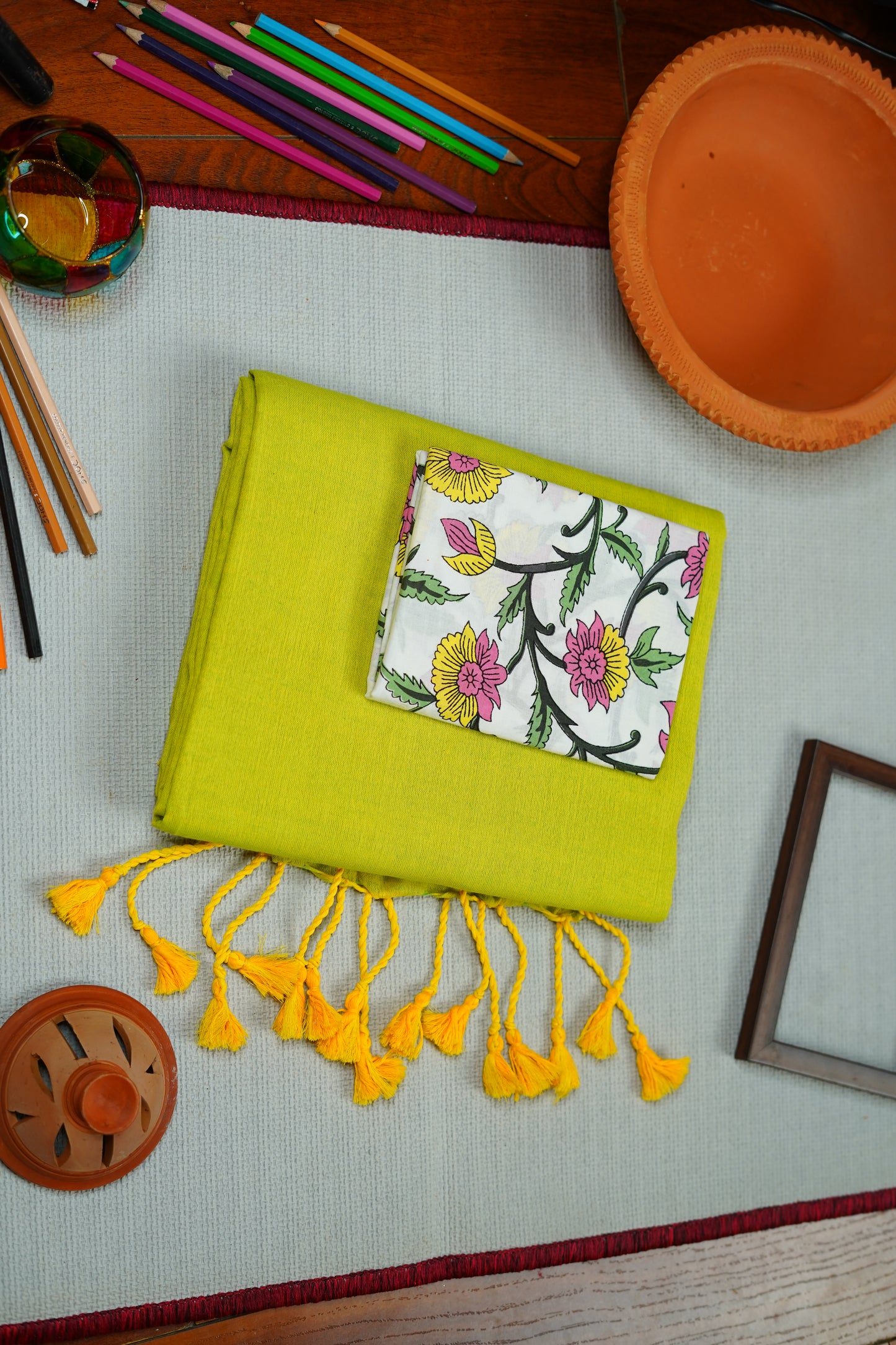 COTTON SAREE with MULTICOLOUR BLOUSE