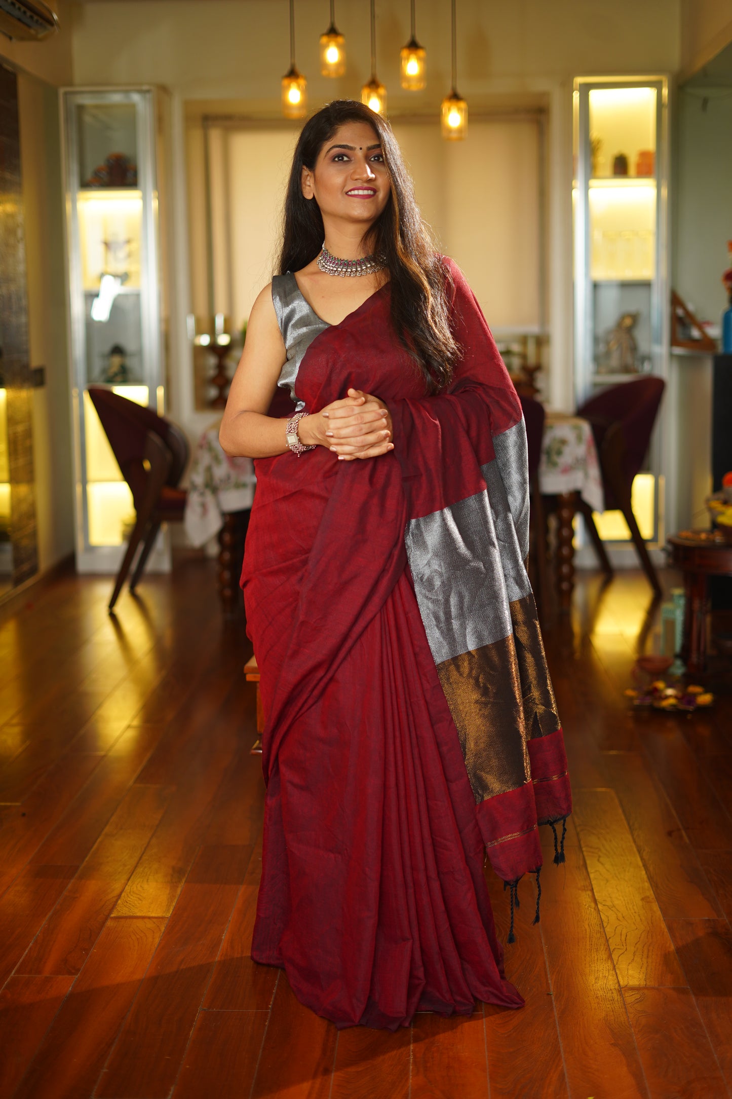B I N D U || Khadi Cotton saree with Zari pallu