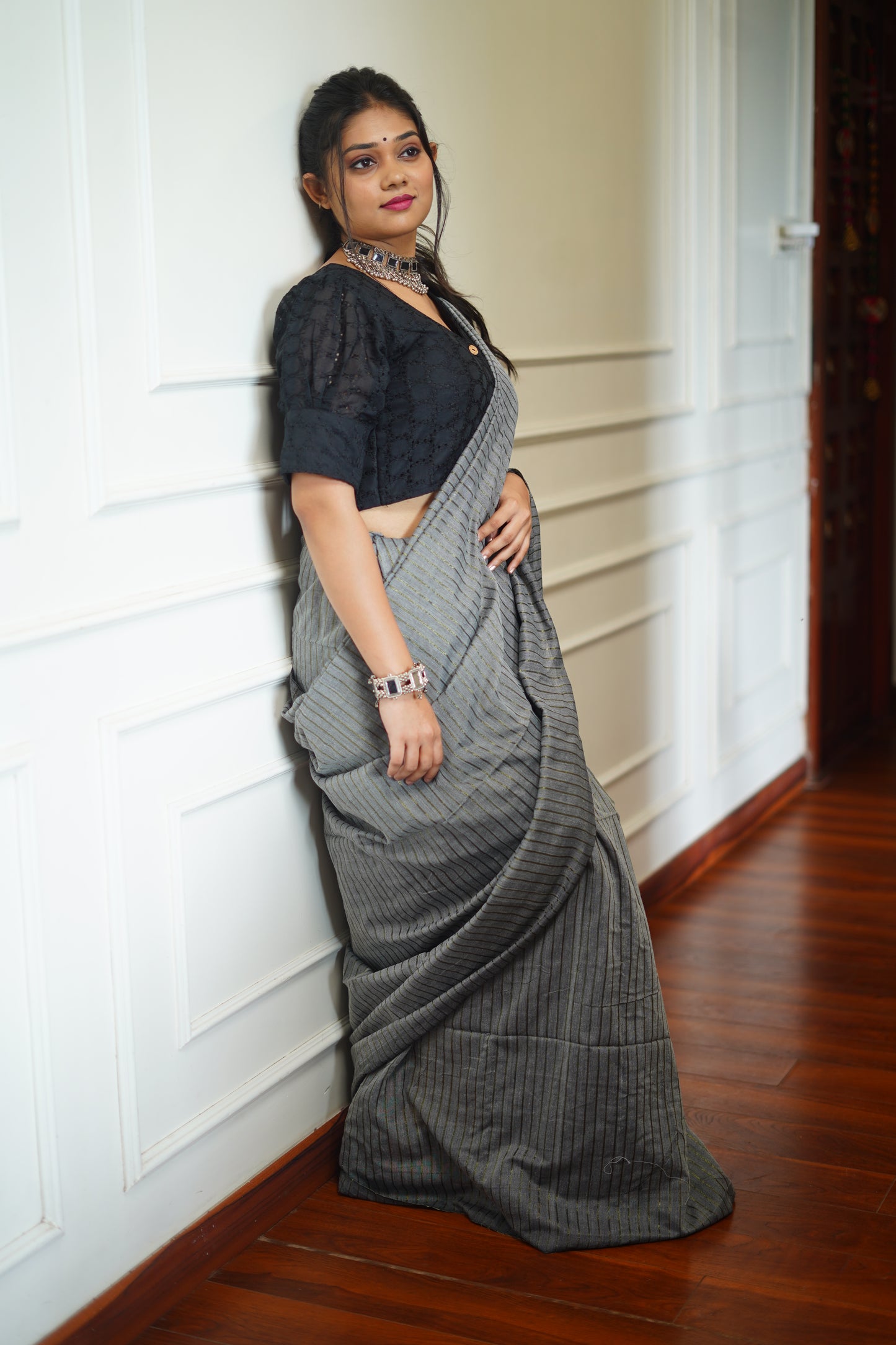 B I S N A || Khadi Cotton Saree with Zari Strips