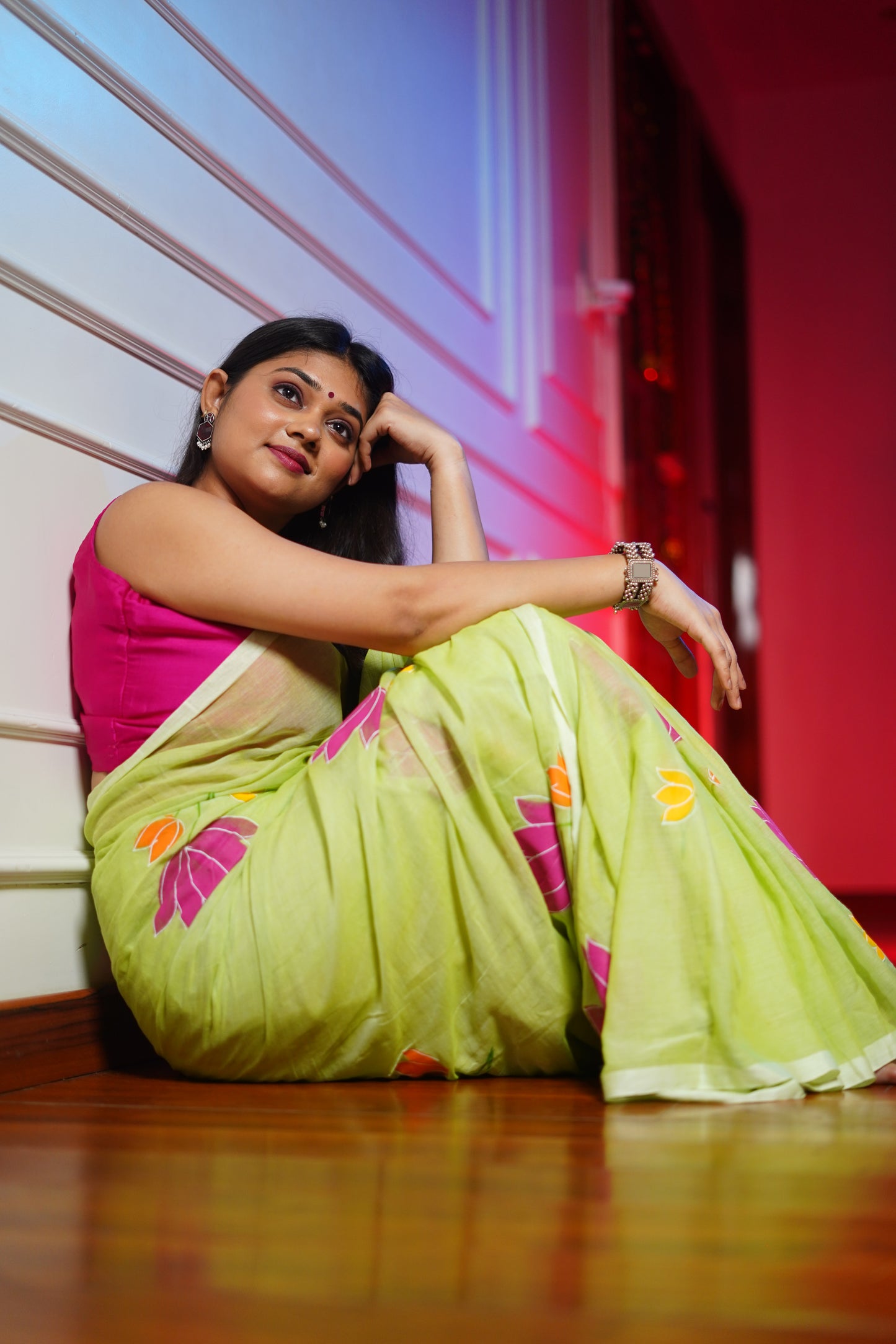 P A D M I N I || (Mint Green) Hand Painted Saree