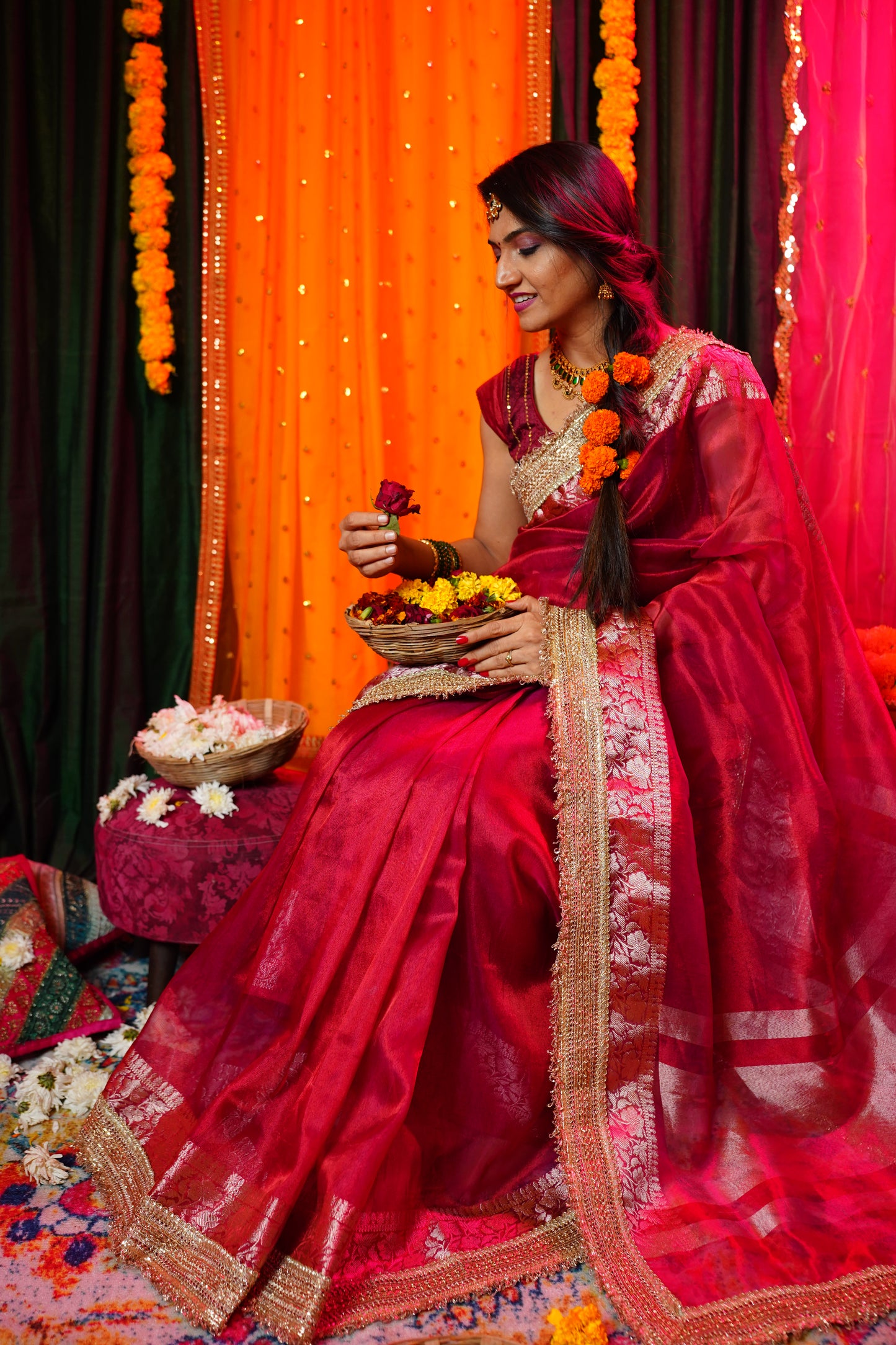 N A N D I N I || Banarasee Tissue saree With Kiran Lace