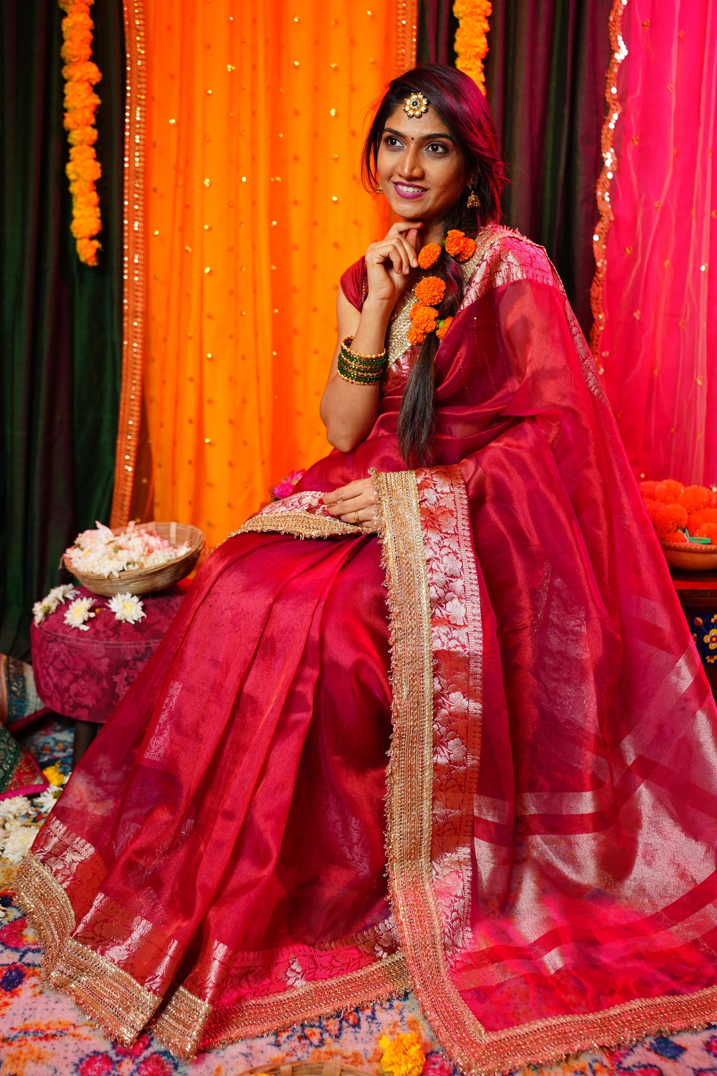 N A N D I N I || Banarasee Tissue saree With Kiran Lace