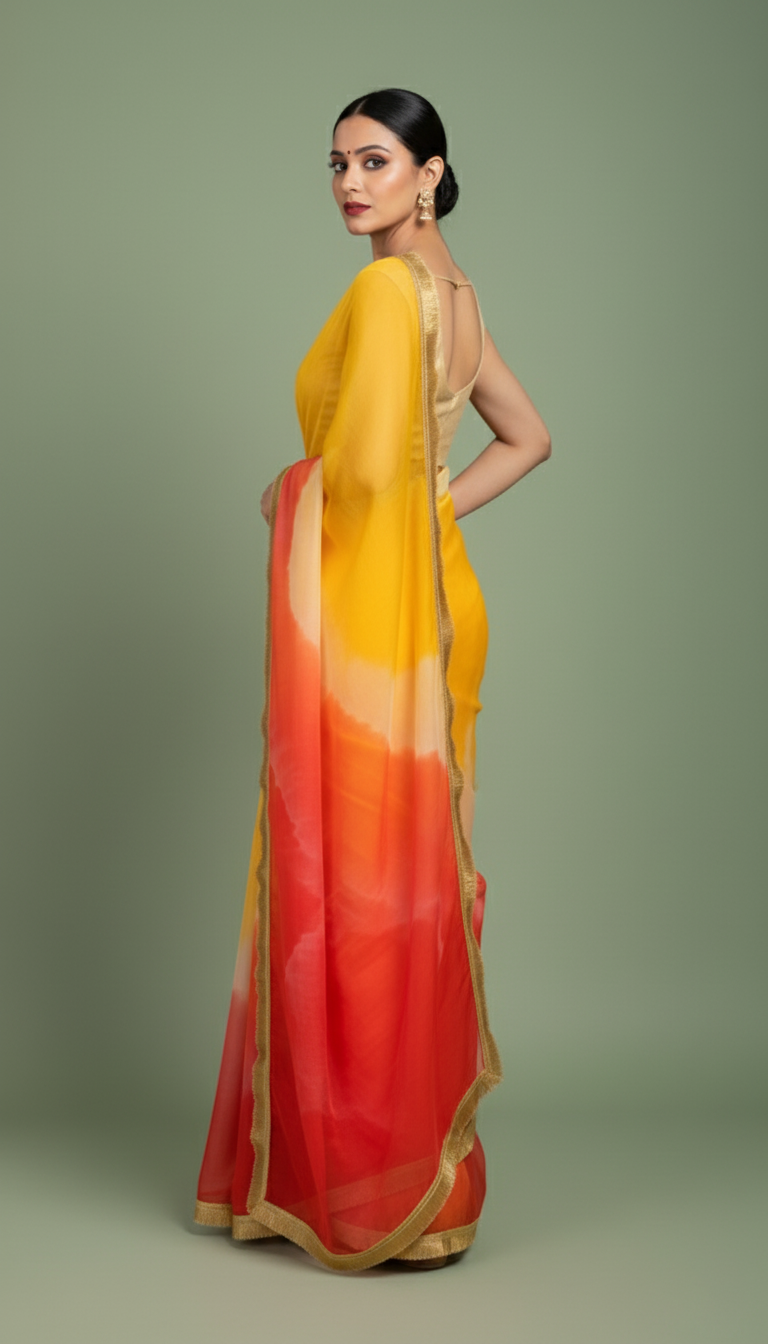 C H A N D R A || Multicolour Organza Saree with Kiran Lace