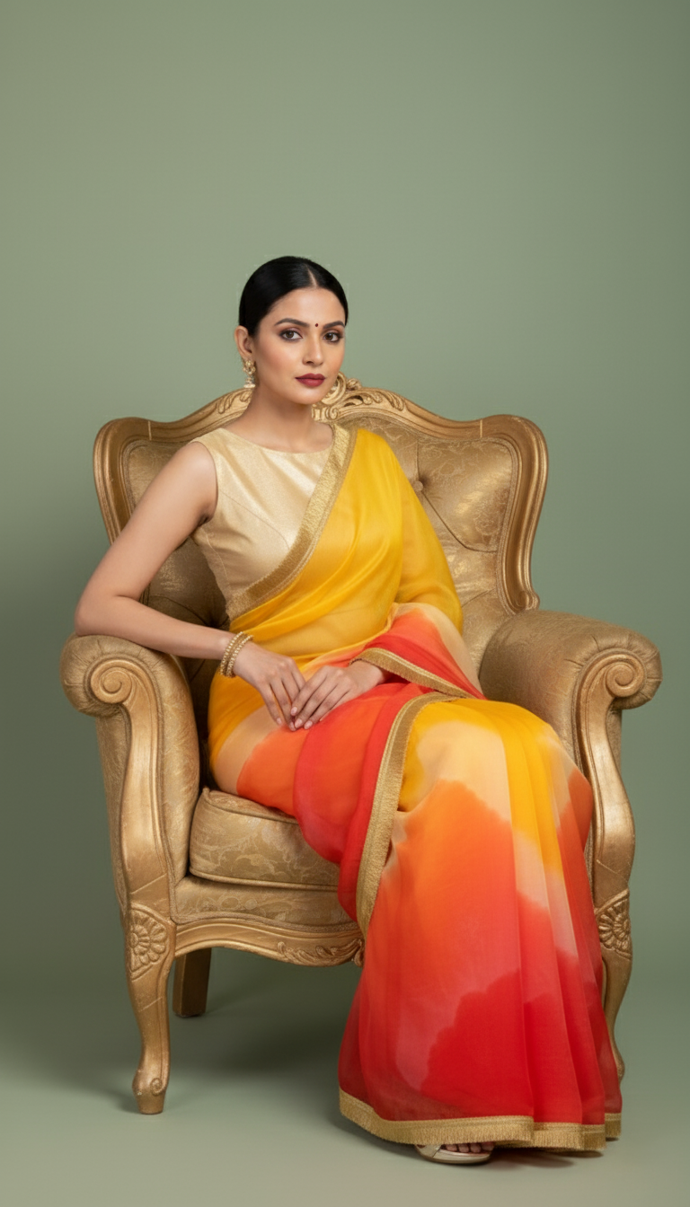 C H A N D R A || Multicolour Organza Saree with Kiran Lace