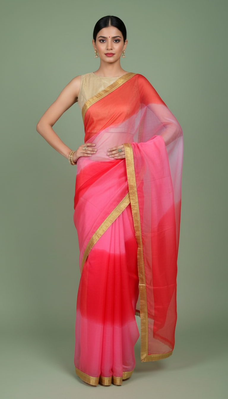 P U R N A || Multicolour Organza Saree with Kiran Lace