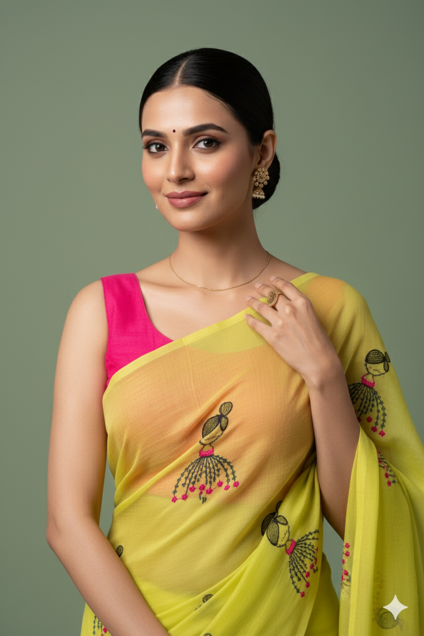 B A N D I N I || Mull Cotton Saree with Embroidery