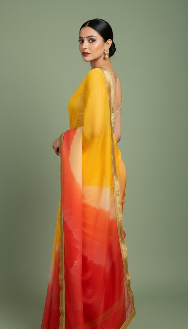 C H A N D R A || Multicolour Organza Saree with Kiran Lace