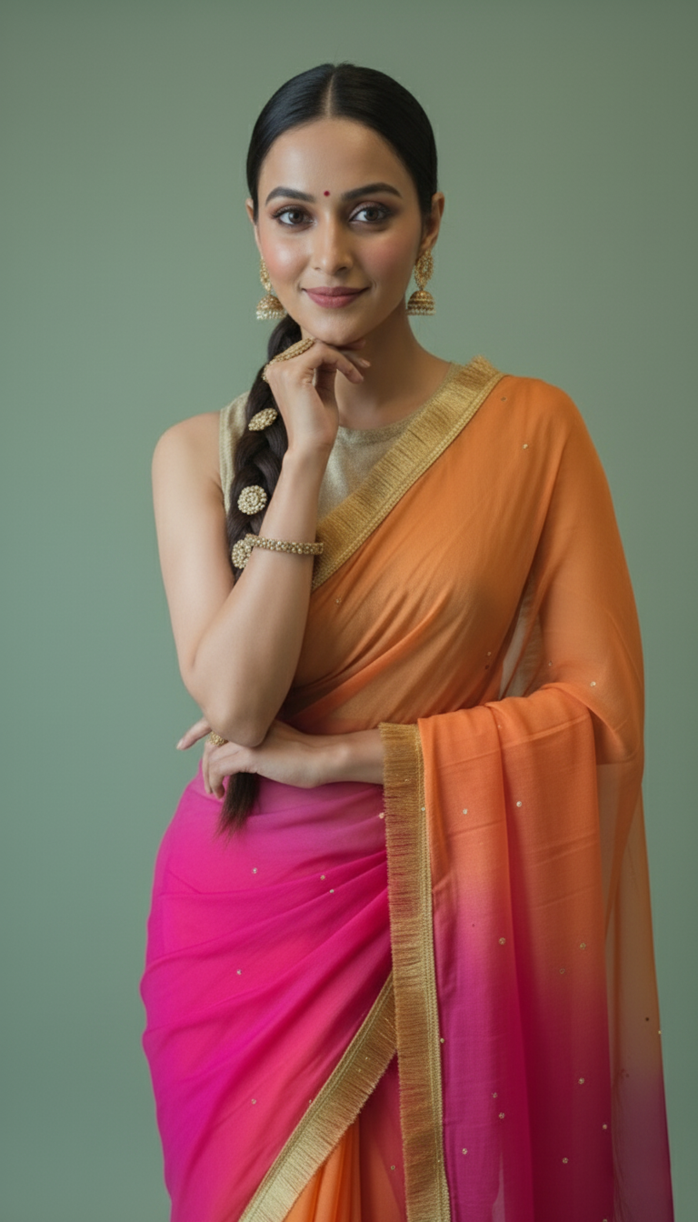 B H A K T I || Pure chiffon saree with Mukaish work and Kiran Lace