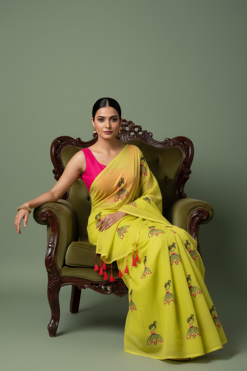 B A N D I N I || Mull Cotton Saree with Embroidery Work