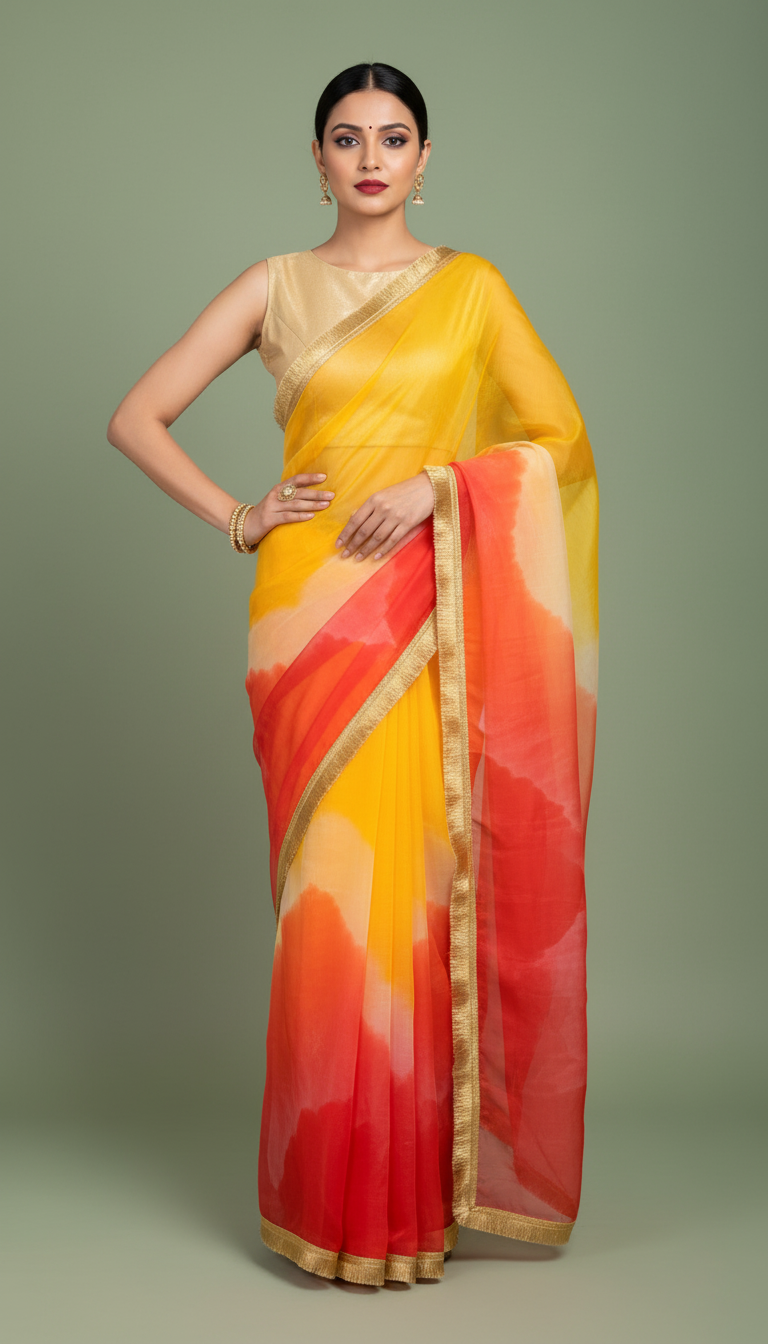 C H A N D R A || Multicolour Organza Saree with Kiran Lace