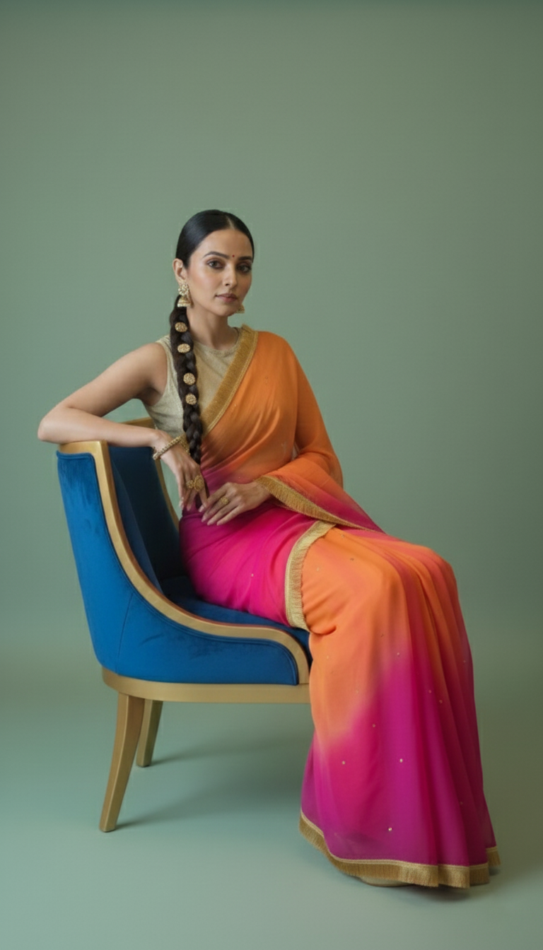 B H A K T I || Pure chiffon saree with Mukaish work and Kiran Lace