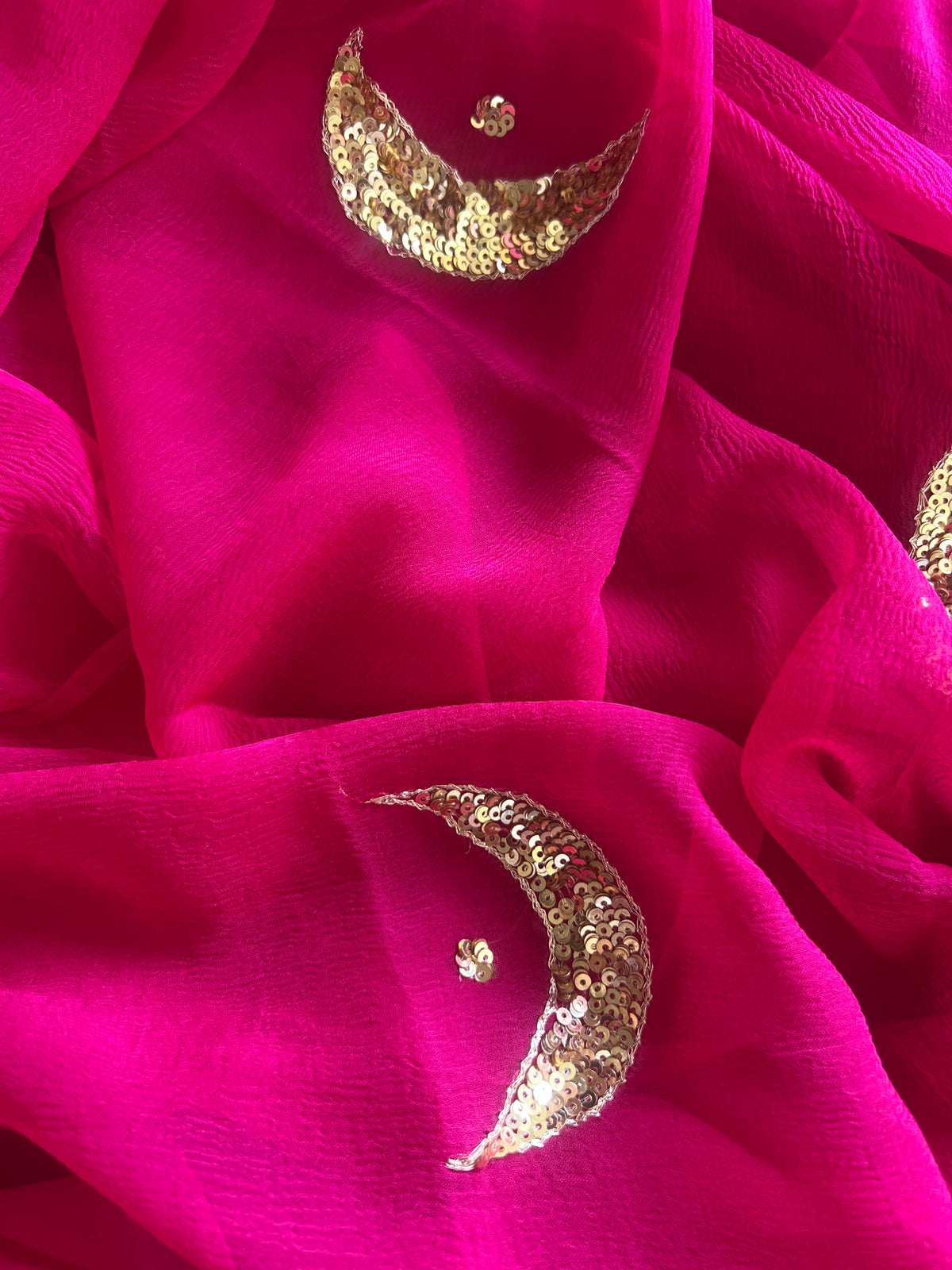 Rani Pink Pure Diamond Chiffon Saree with Chand Sitara Hand Work || ADA