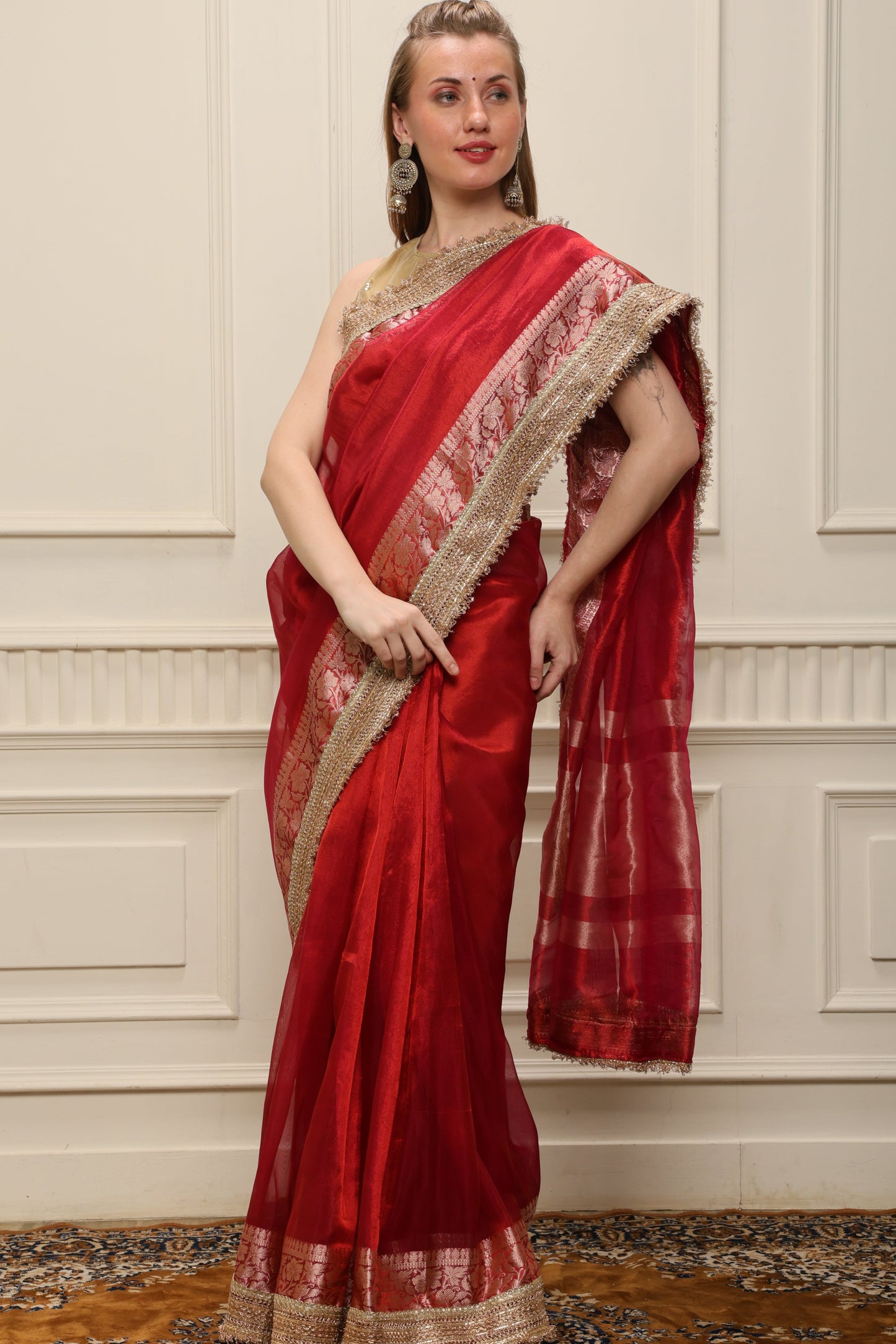 N A N D I N I || Banarasee Tissue saree With Kiran Lace