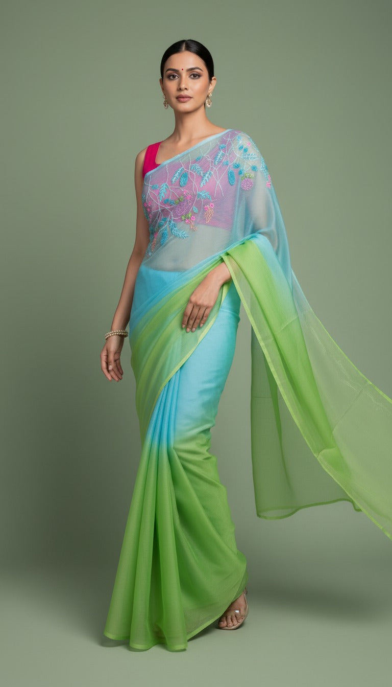 B A N D I N I || Organza Hand-Embroidery Saree