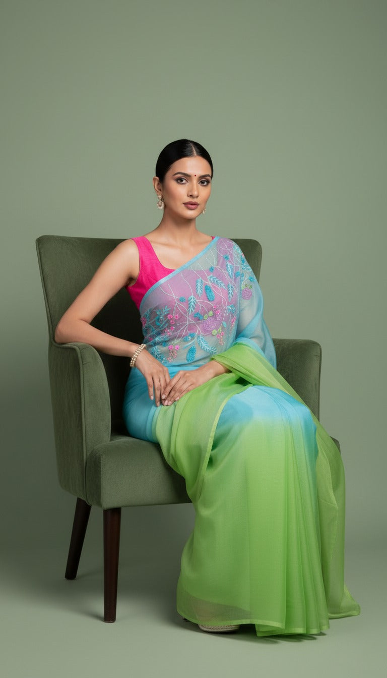 B A N D I N I || Organza Hand-Embroidery Saree