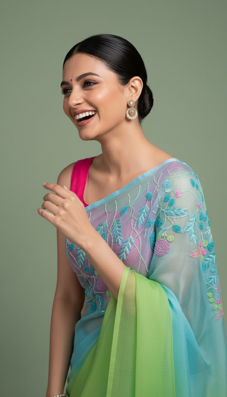 B A N D I N I || Organza Hand-Embroidery Saree