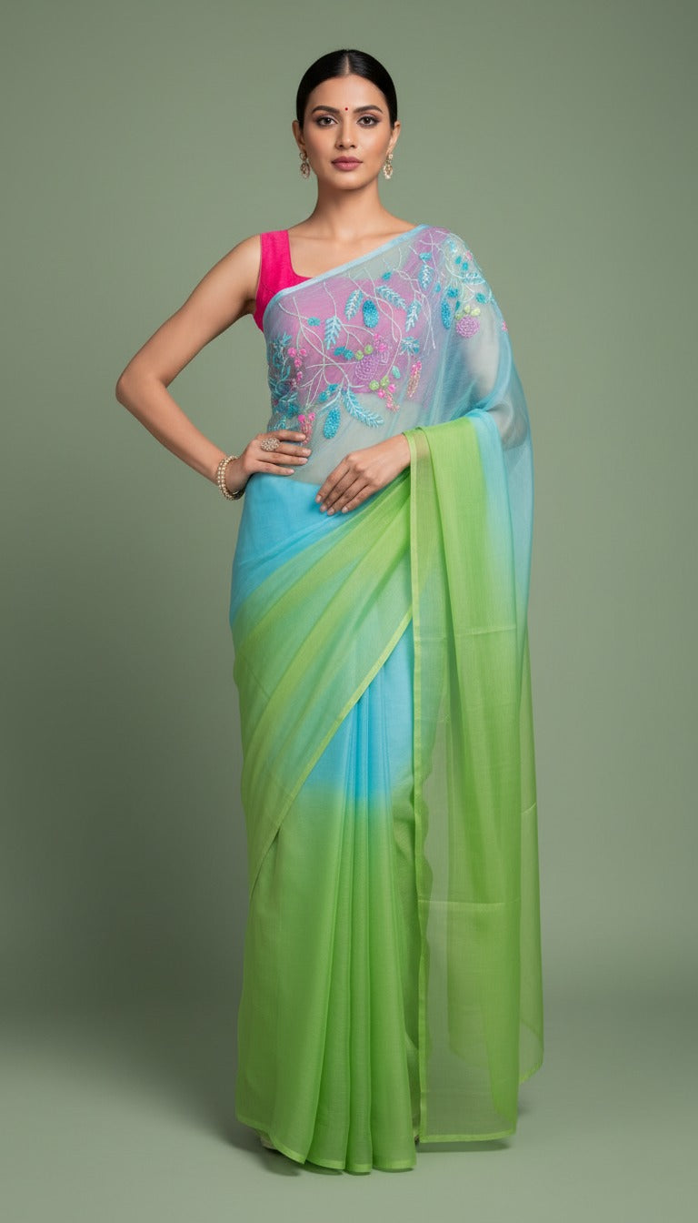 B A N D I N I || Organza Hand-Embroidery Saree
