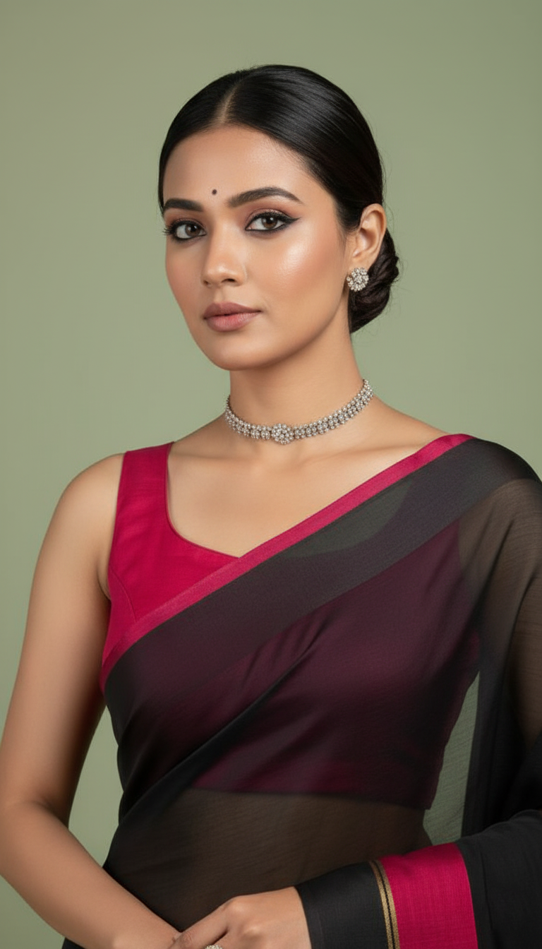 S O N A L I || Black Mull Cotton Saree with Red Border
