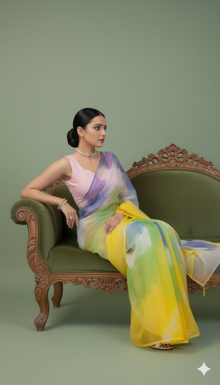 P A R A M P A R A || Multicolour Organza Saree