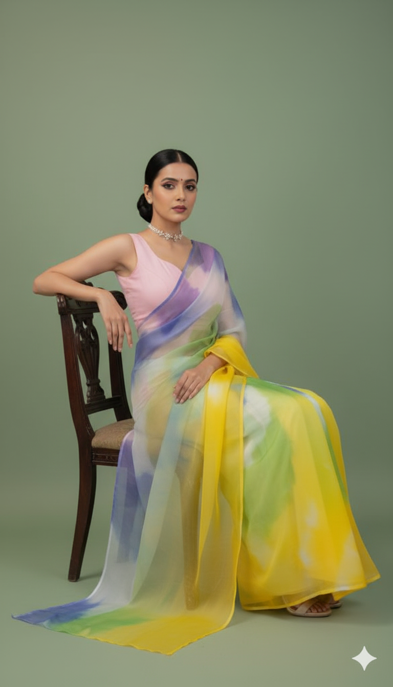 P A R A M P A R A || Multicolour Organza Saree