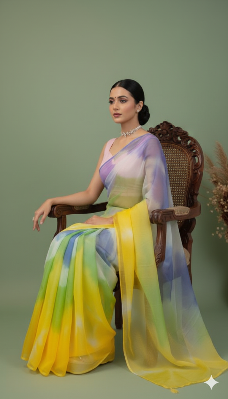 P A R A M P A R A || Multicolour Organza Saree