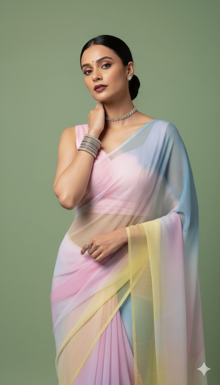 S A T Y A B H A M A || Organza Rainbow Saree