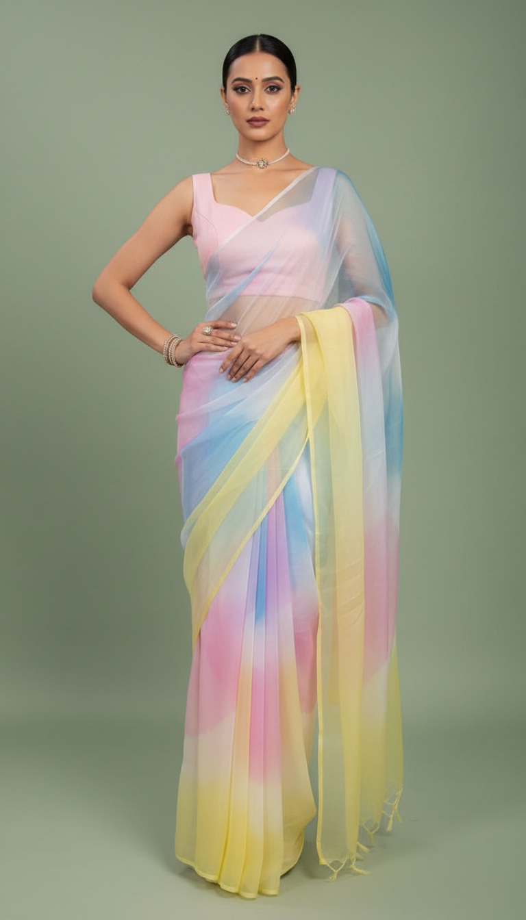 S A T Y A B H A M A || Organza Rainbow Saree