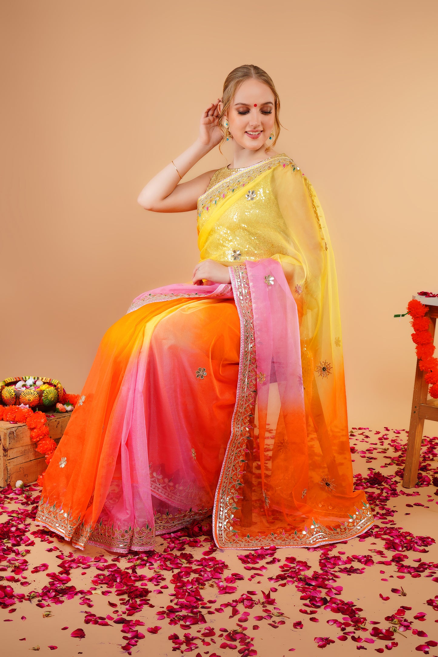 B H A N D A ||Organza Gota Patti Work Saree