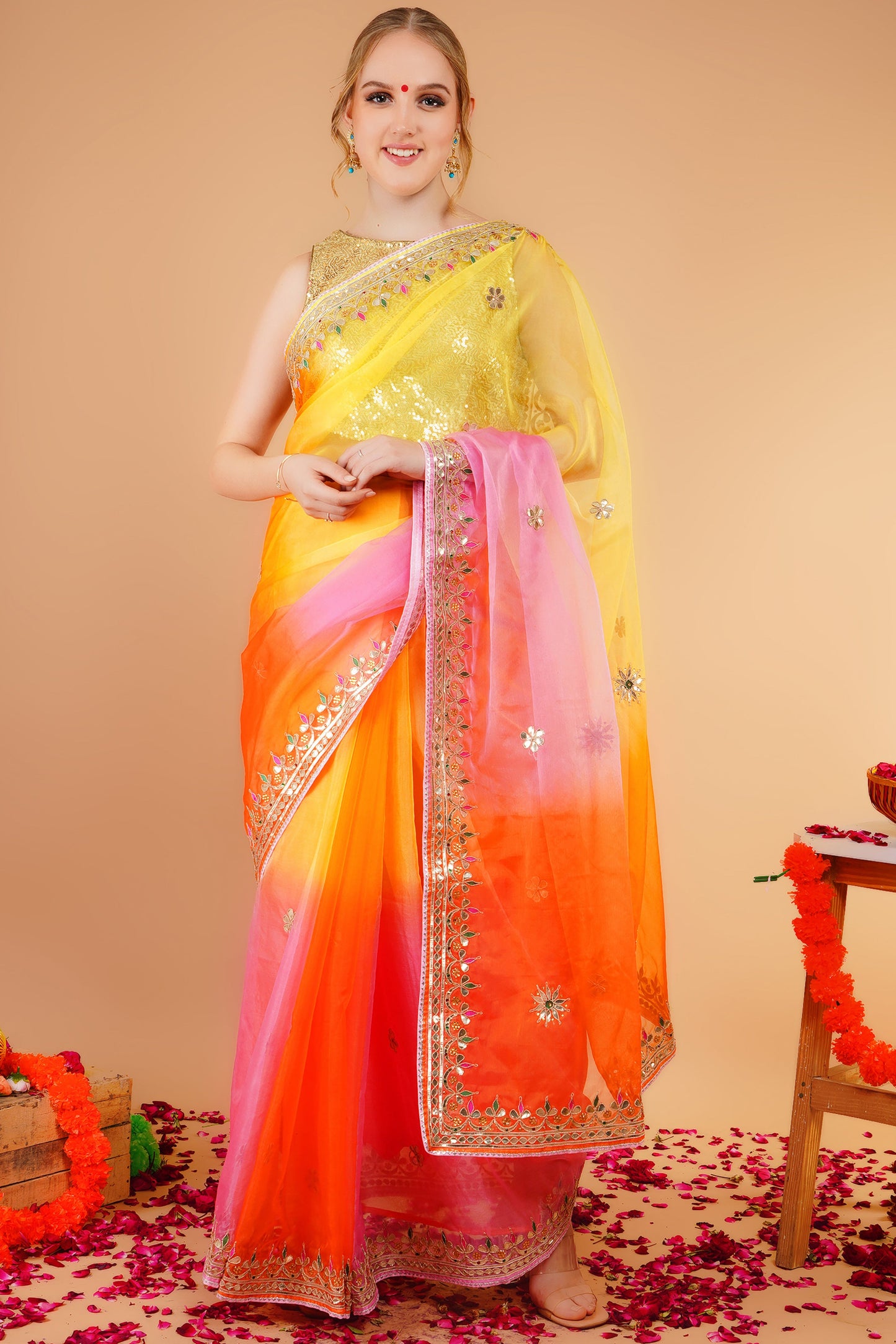 B H A N D A ||Organza Gota Patti Work Saree