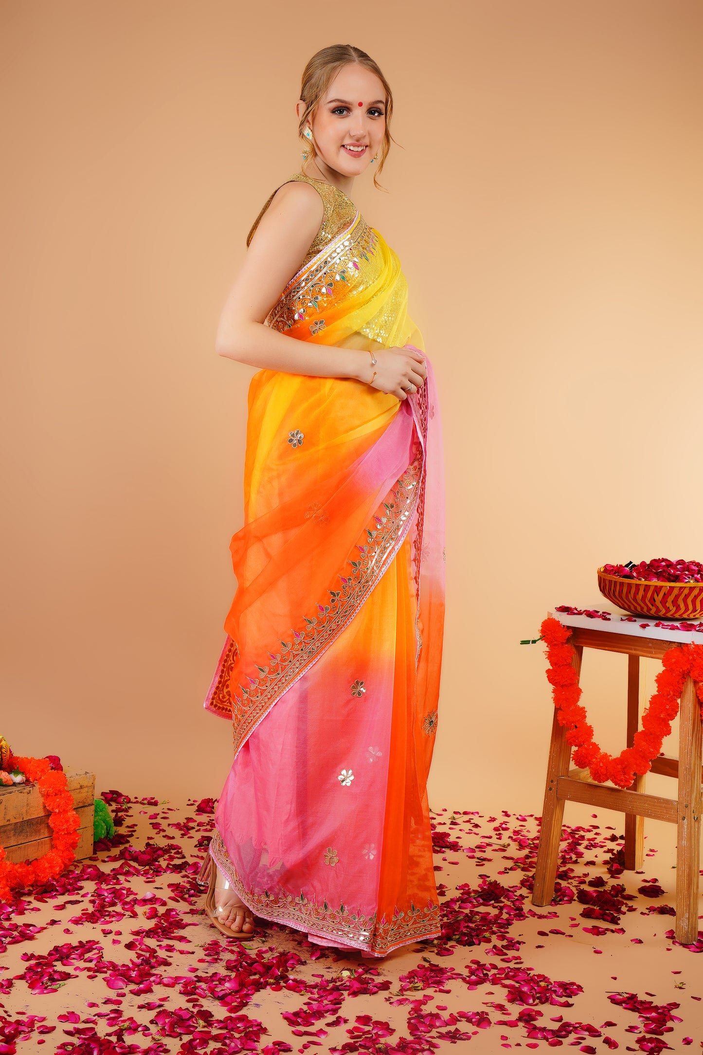 B H A N D A ||Organza Gota Patti Work Saree