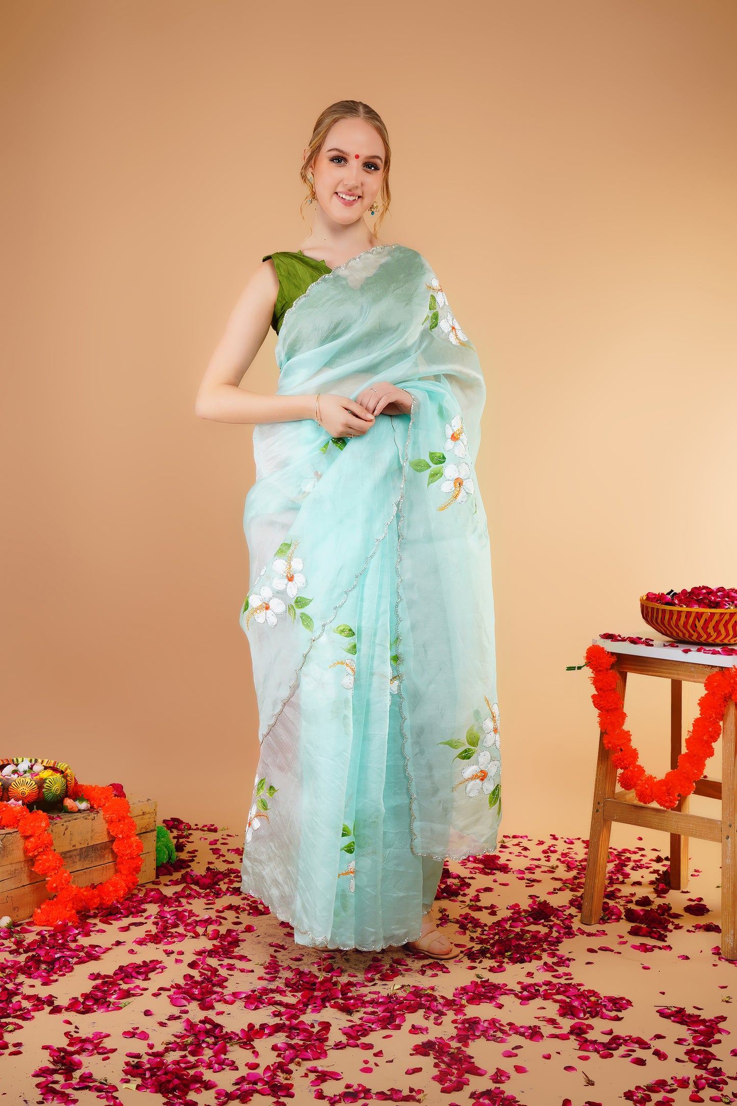 C H A V A || Organza Hand-Painted Hand-Work Silk