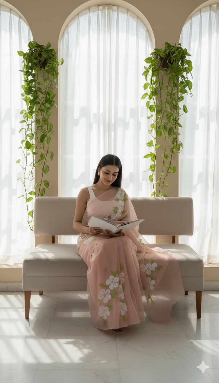 R U K H - S A R || Pure Chiffon Hand Painted Saree