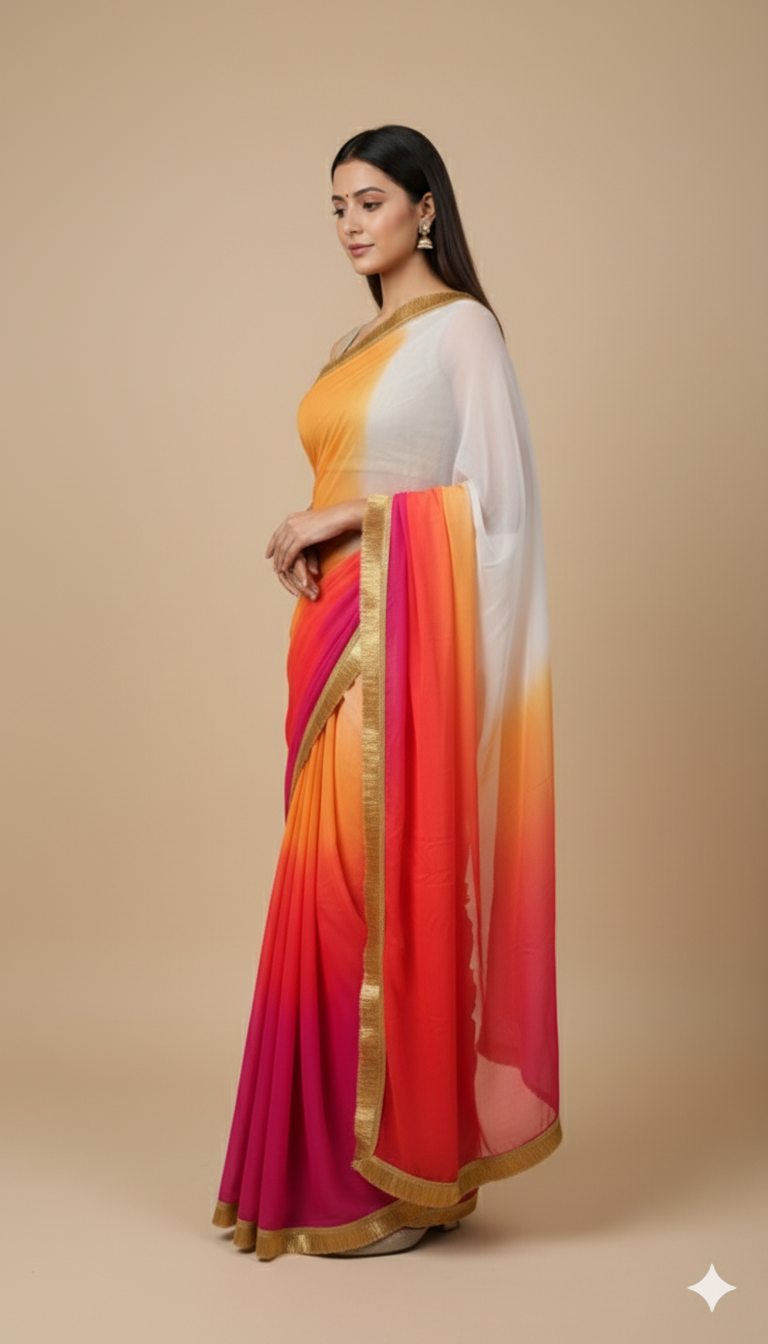 S H A K T I || Pure chiffon saree with Kiran lace