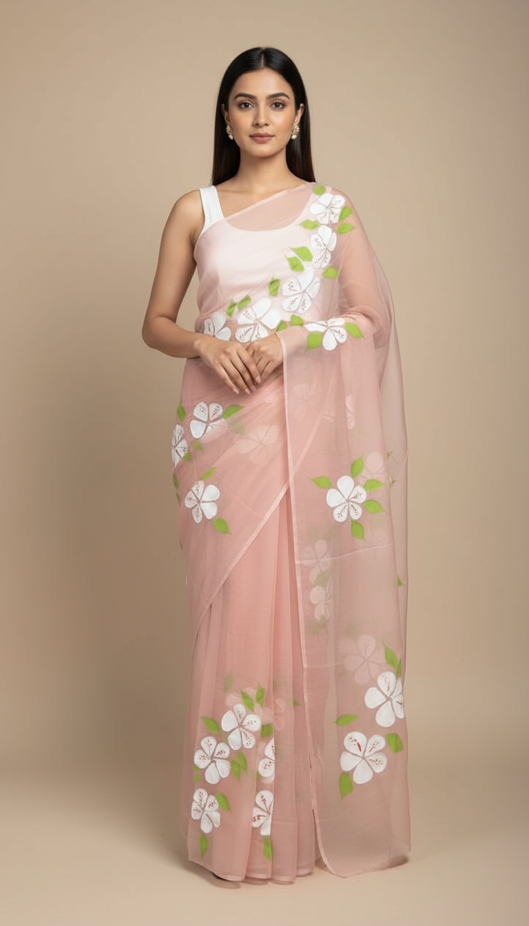 R U K H - S A R || Pure Chiffon Hand Painted Saree