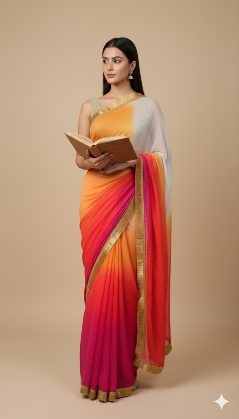 S H A K T I || Pure chiffon saree with Kiran lace
