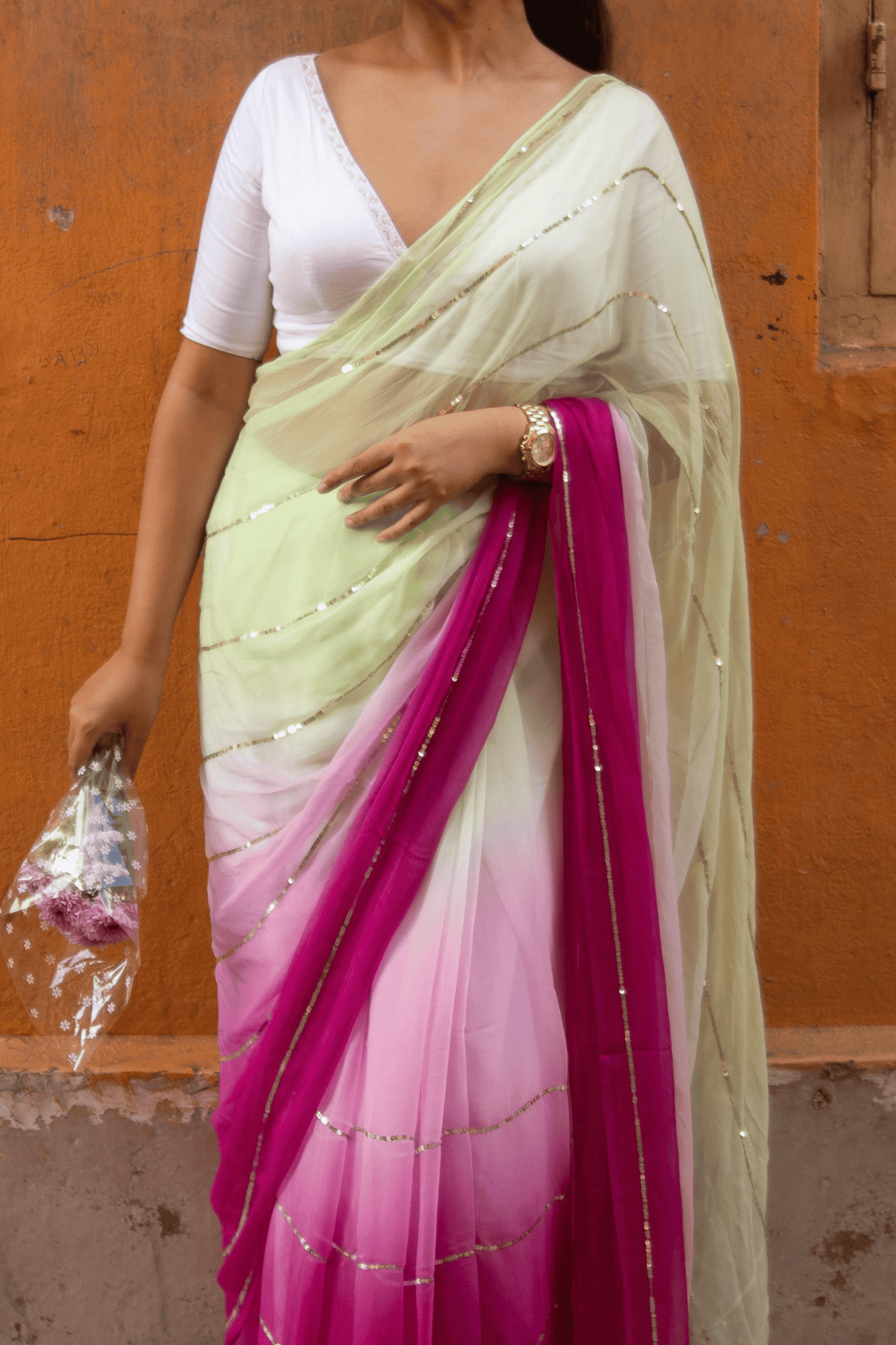 D H A T R I || Pure Chiffon saree - Ethnic Saroj
