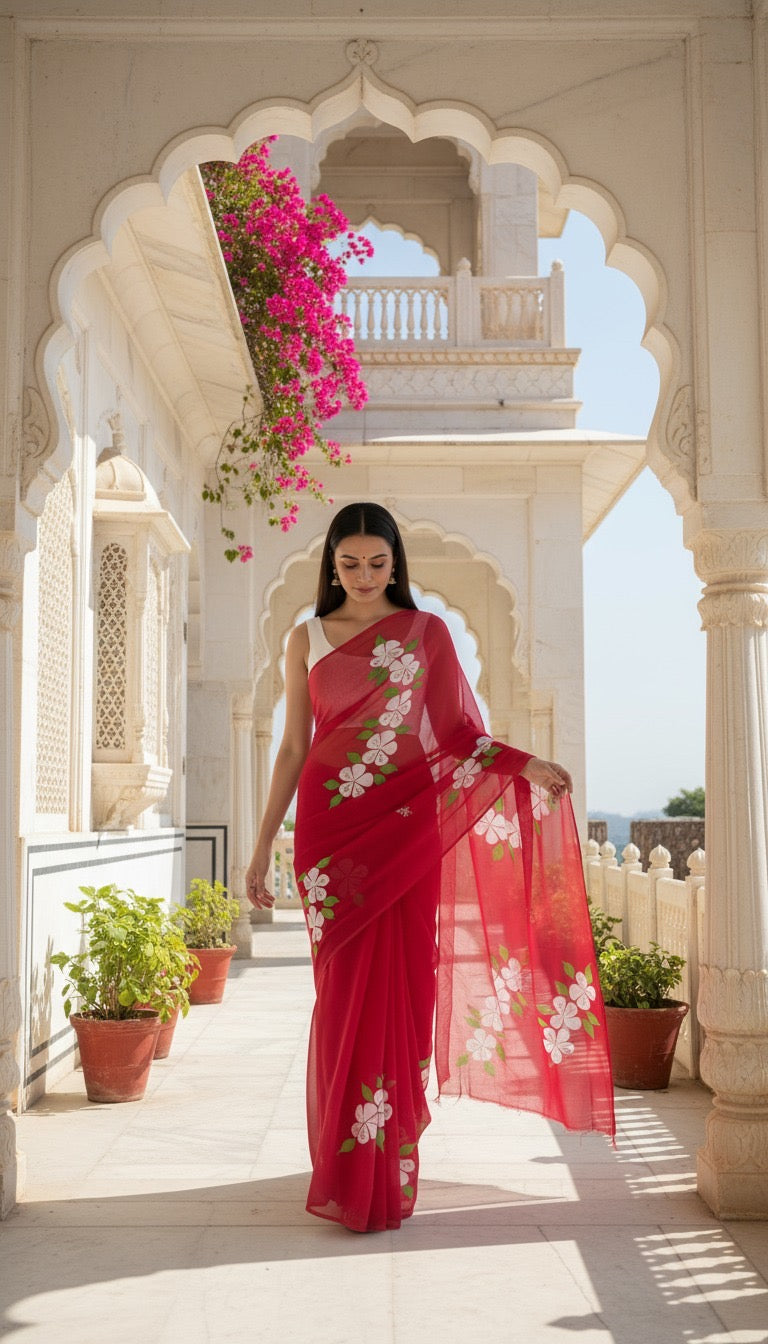 L A A L - C H A M P A || Pure Chiffon Saree
