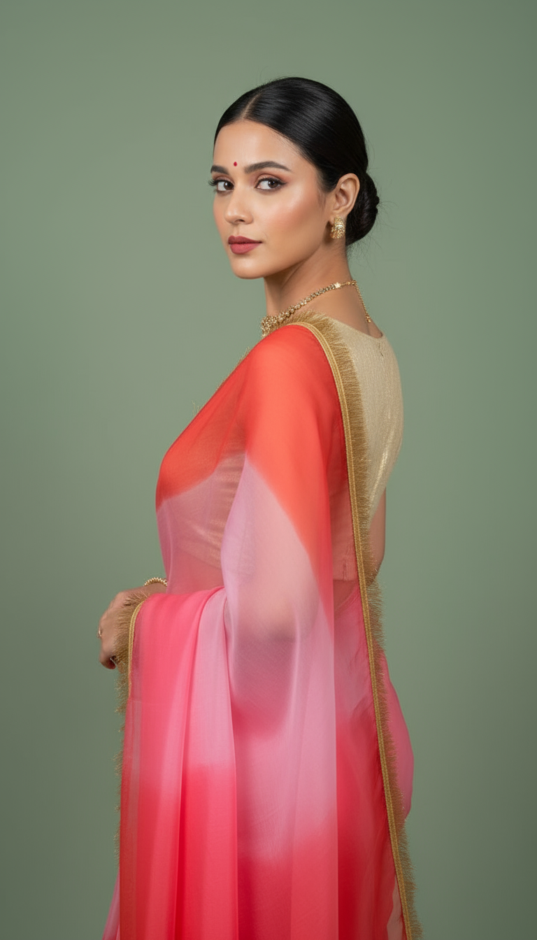 P U R N A || Multicolour Organza Saree with Kiran Lace