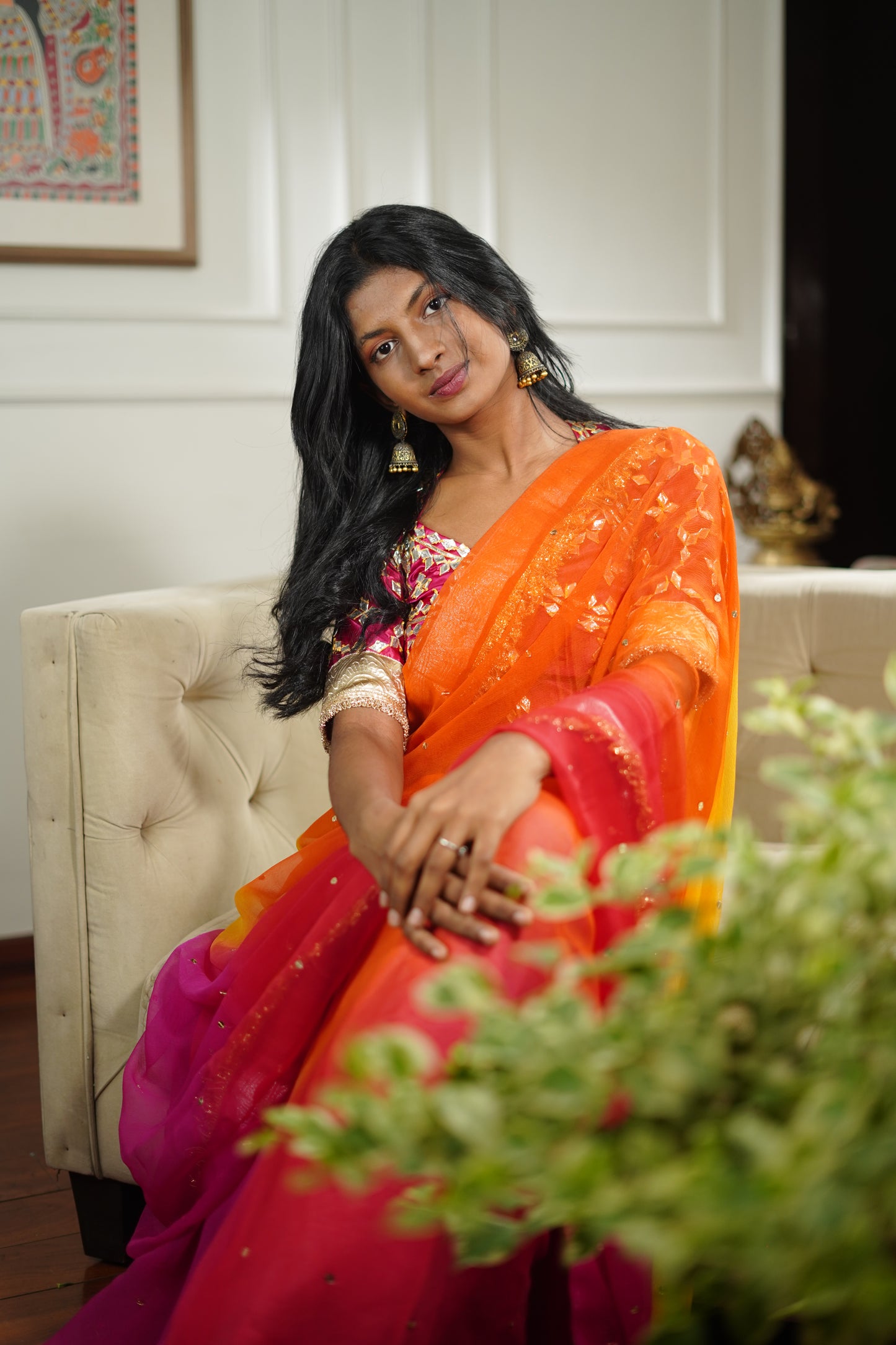 DIamond Chiffon Multi colour Saree with Lampi Border and Kirna Lace + Angi Blouse with Gota work || RangRasia