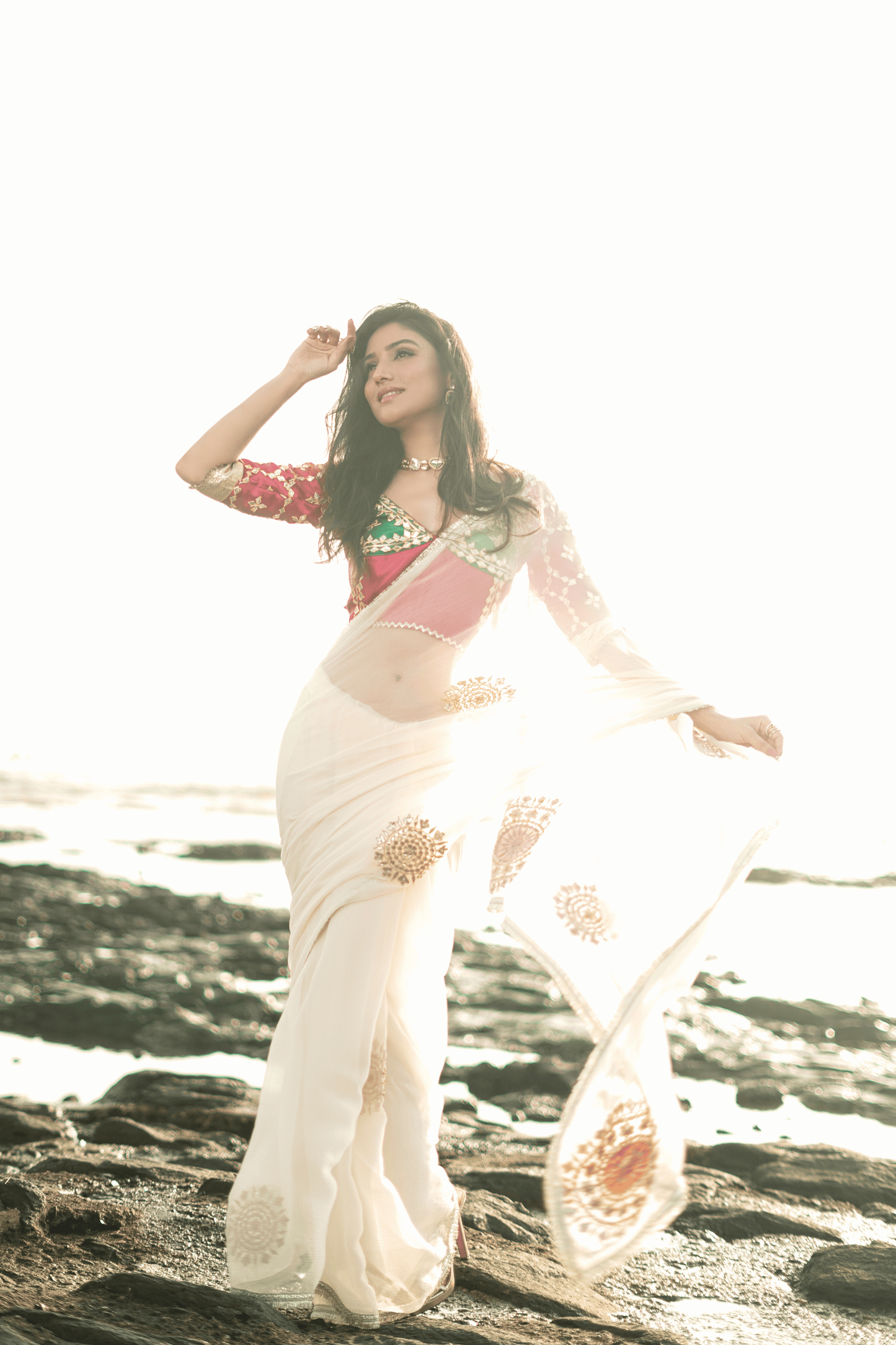 Pure Diamond Chiffon Saree with Gota Patti & Aangi Blouse Combo || Soundrya