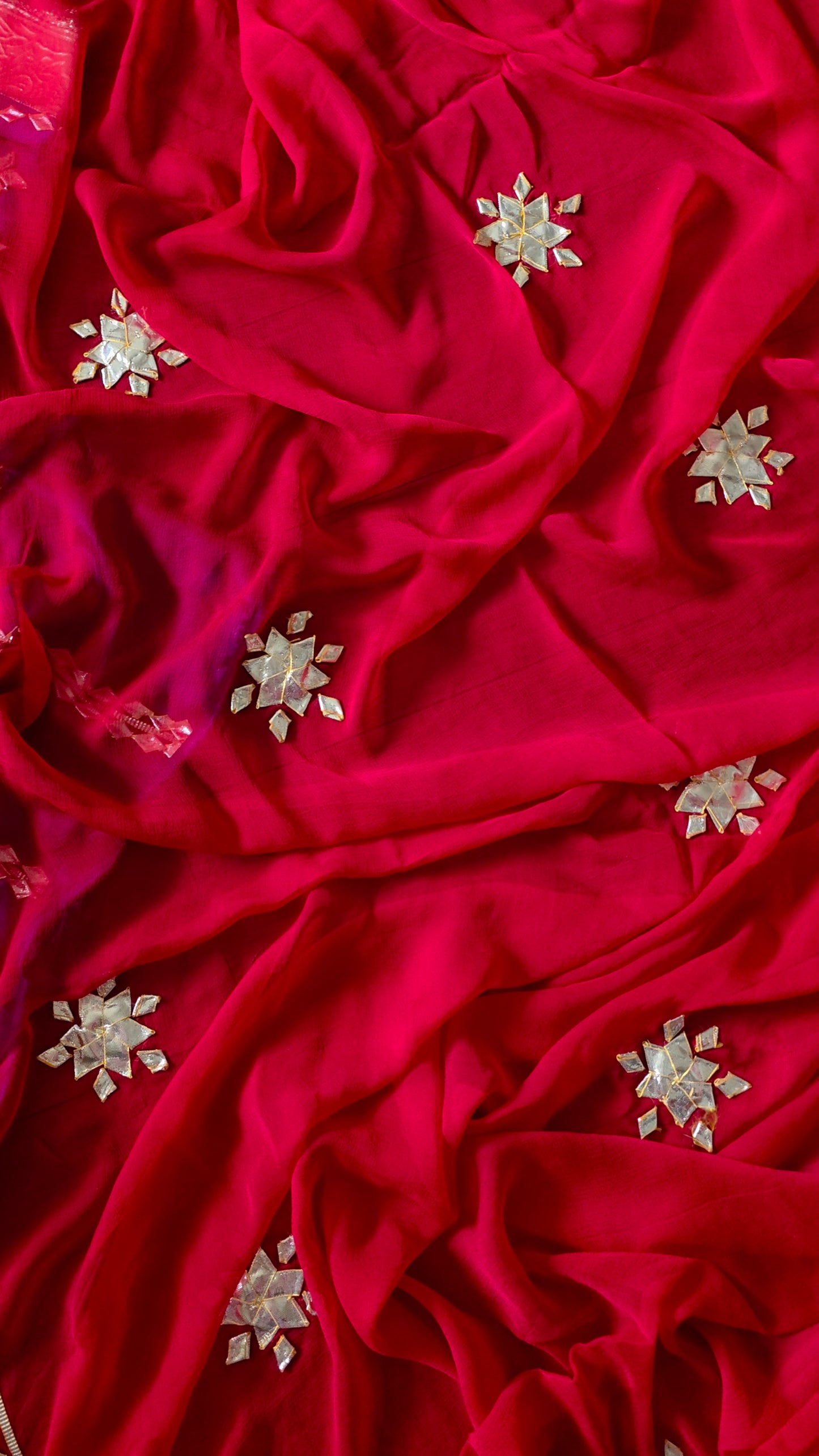 Pure Diamond Chiffon Saree with Heavy Gota Patti ( Without Aangi ) with Running Blouse