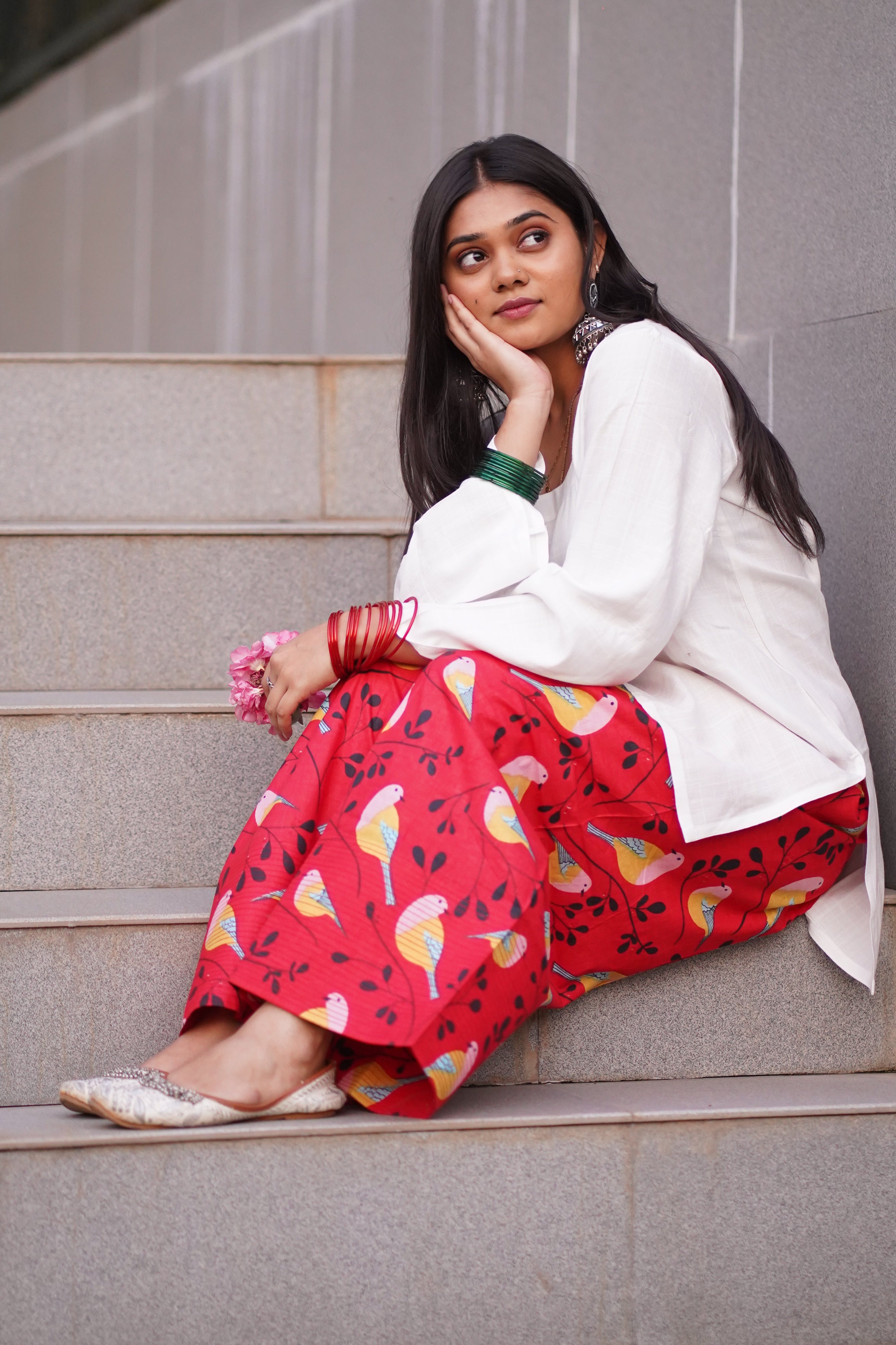 White and Red Oversized Farshi Shalwar set || Pakhi – Ethnic Saroj