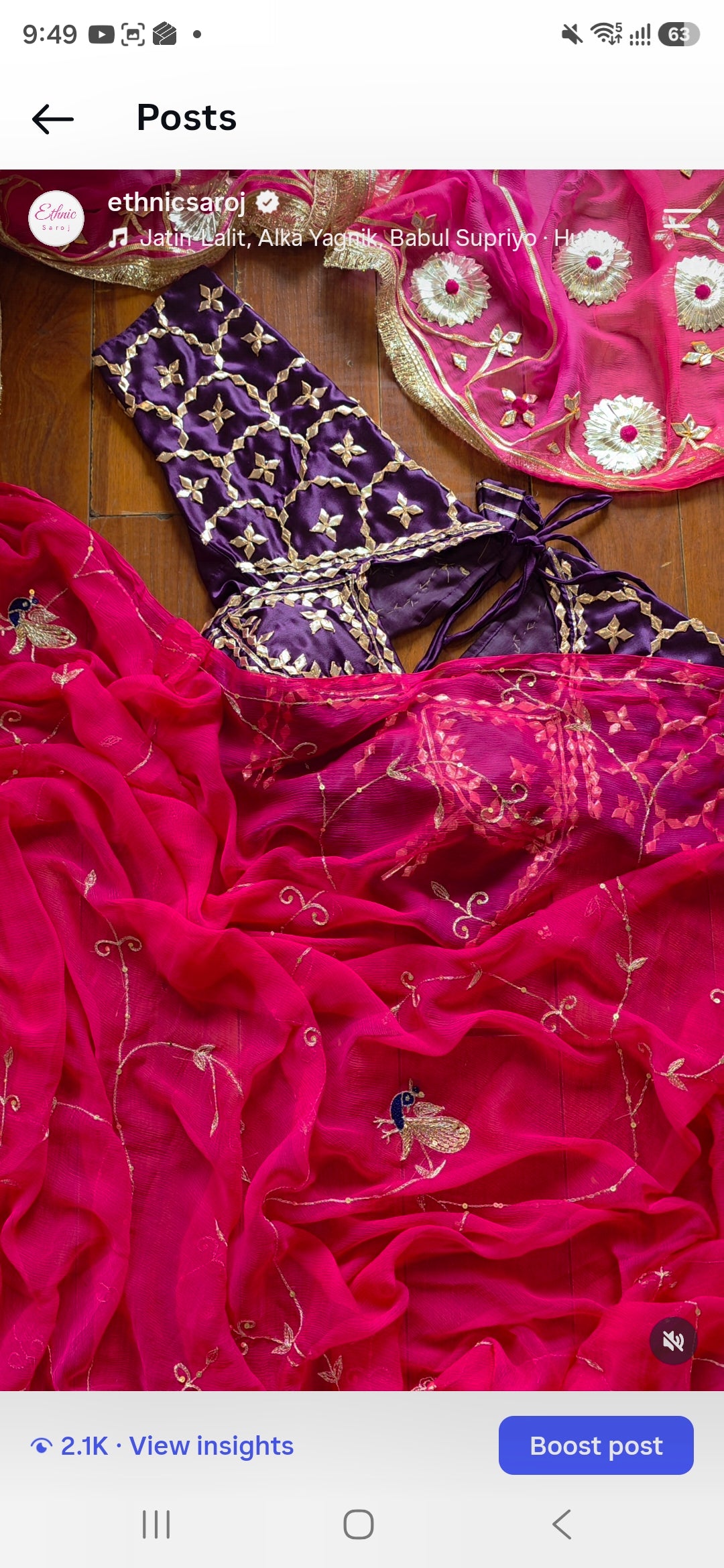 Pure Diamond Chiffon Saree with stitched Purple Aangi || Ramya