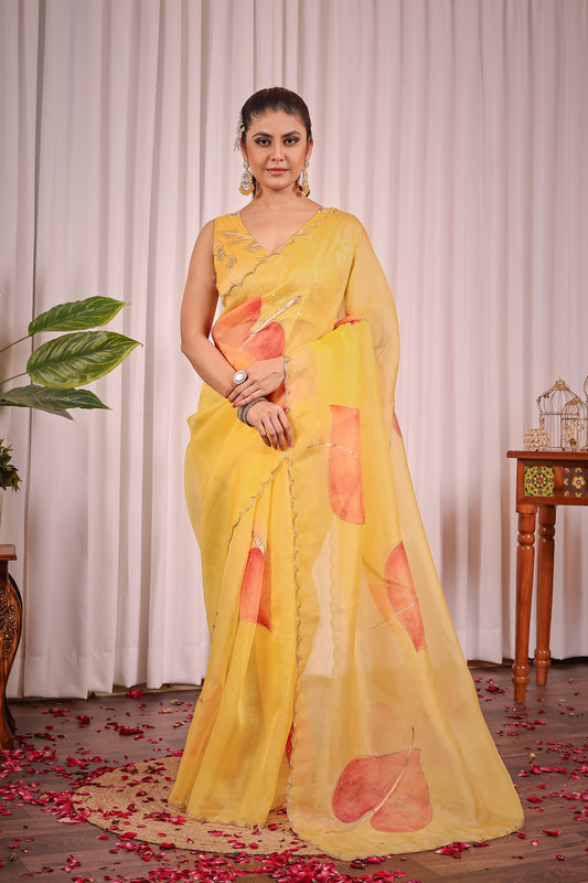 M A A Y A || Organza Saree with Hand Paint and Work
