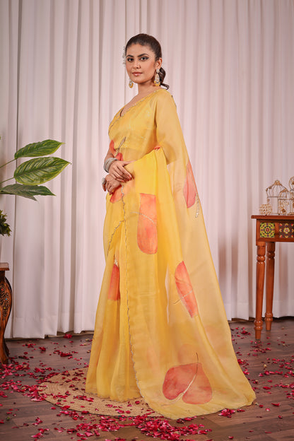 M A A Y A || Organza Saree with Hand Paint and Work