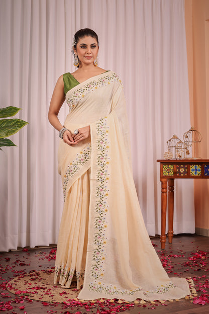 N A N D A || Pure Linen Saree