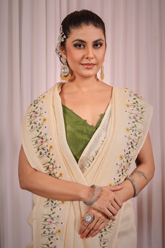 N A N D A || Pure Linen Saree