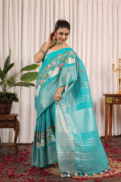 A L A K N A N D A || Pure Linen Saree