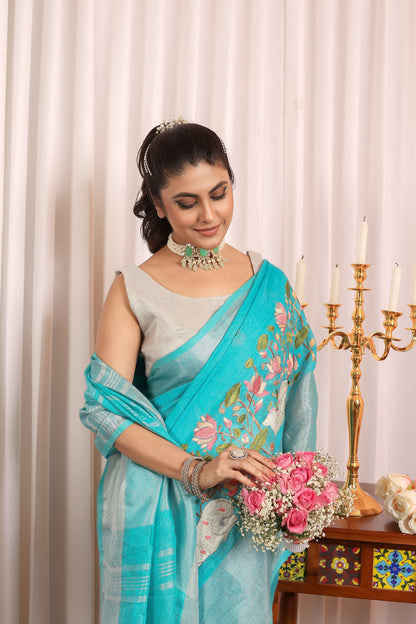 A L A K N A N D A || Pure Linen Saree